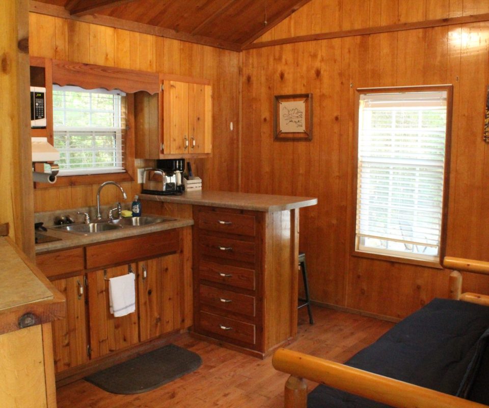 interior view of a cabin kitchen at Great Escapes RV Resorts Branson