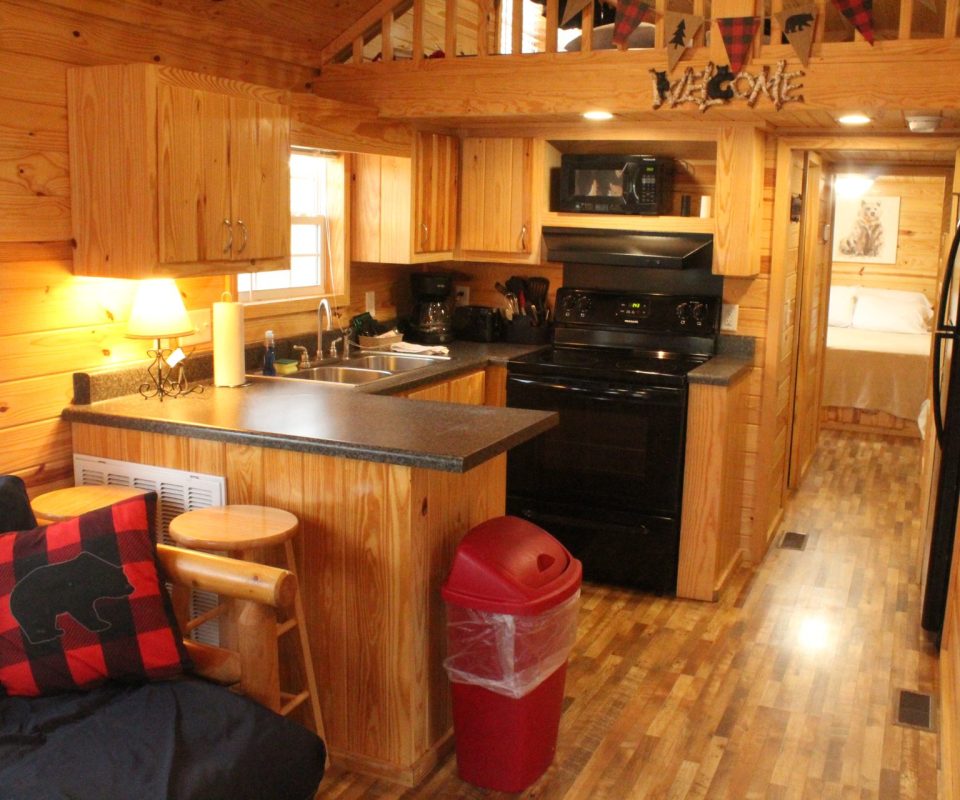 kitchen area of cabin at Great Escapes RV Resorts Branson