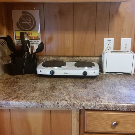 cabin interior with hot plate