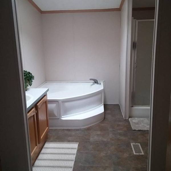ozark house bathroom with tub and shower at Great Escapes RV Resorts Branson