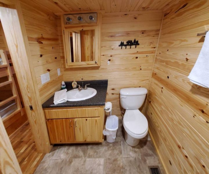 bathroom interior of cabin at Great Escapes RV Resorts Branson