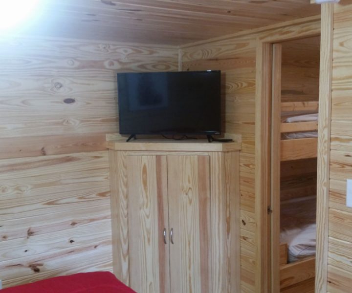 white river cabin interior with tv
